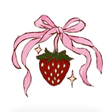 A Drawing Of A Strawberry With A Pink Ribbon And Stars On It S Side