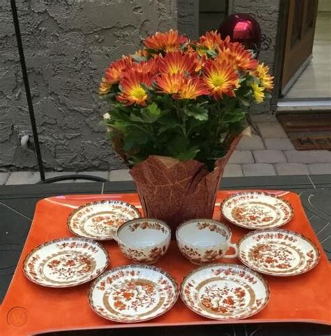 Antique Copeland Spode India Tree Rust Cups Saucers Yrs Old