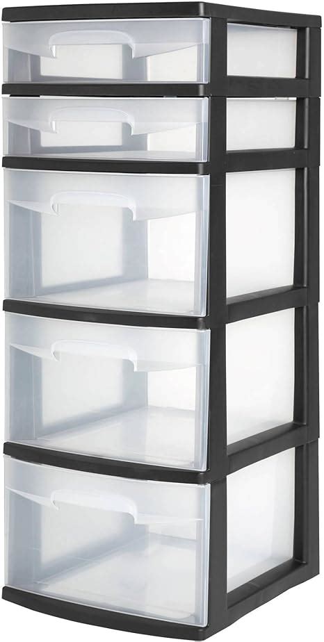 Home And Kitchen Sterilite 5 Drawer Wide Tower Black Frame Storage Organizer Cabinet Furniture