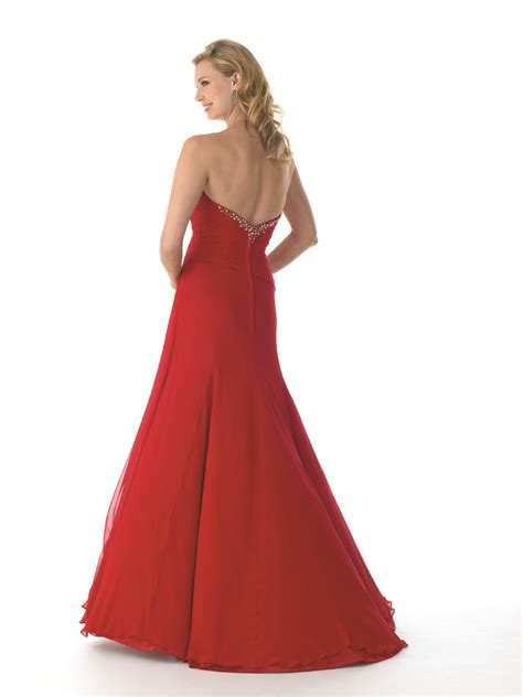 Red A Line Strapless Sweetheart Zipper Sweep Train Full Length Chiffon