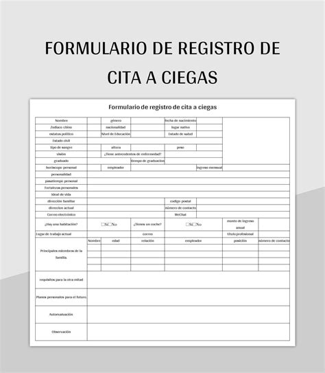 Plantilla De Excel Formulario De Registro De Cita A Ciegas Y Hoja De