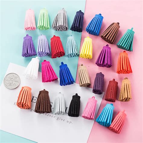 20 PCS Lot DIY Suede Tassels Charm 22Colors 30 13MM Handmade Faux Suede