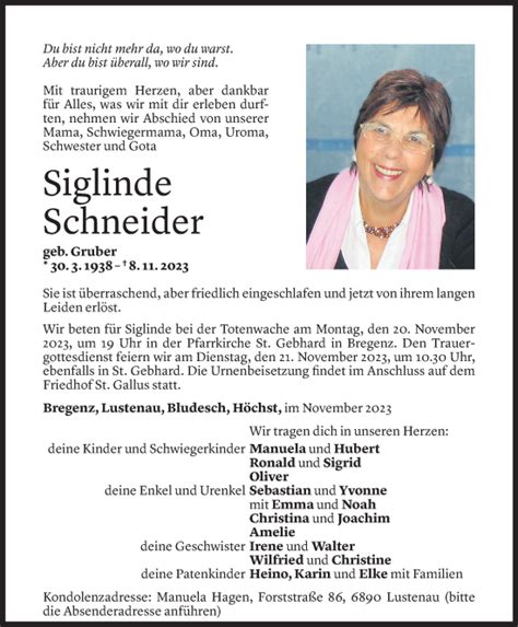 Gedenkkerzen Von Siglinde Schneider Todesanzeigen Vorarlberger