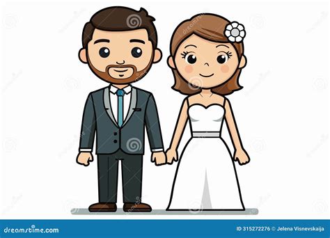 Wedding Couple Bride And Groom Cartoon Illustration Stock