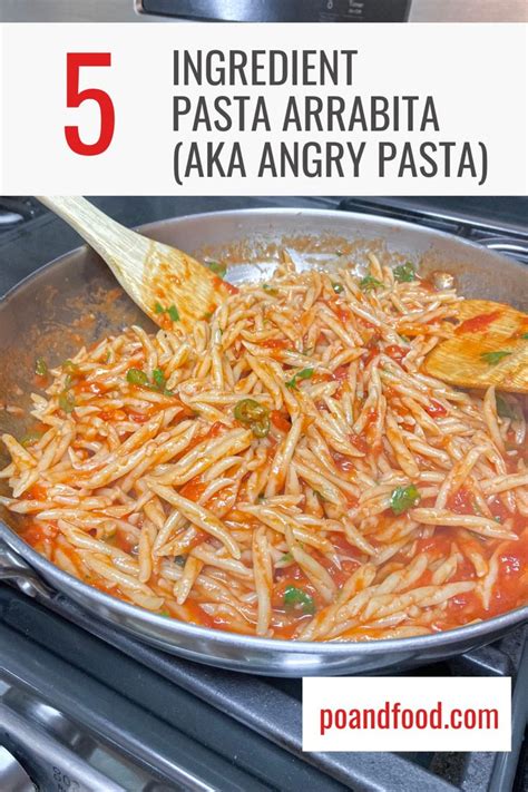 A Pan Filled With Pasta And Sauce On Top Of An Open Stove Next To The Words 5 Ingredient Pasta