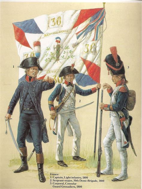 French Infantry 1800 L To R Captain Light Infantry Sergeant Major