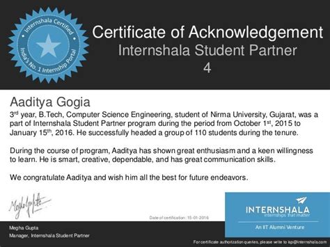 Internshala Student Partner 4.0 Certificate