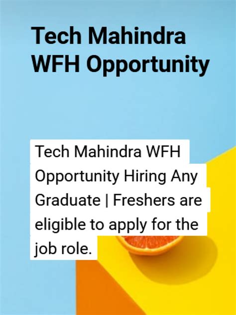 Tech Mahindra Wfh Opportunity Hiring Any Graduate Kickcharm