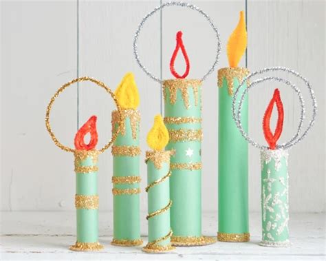 Retro Paper Christmas Candles Made From Cardboard Tubes And Paper Rolls