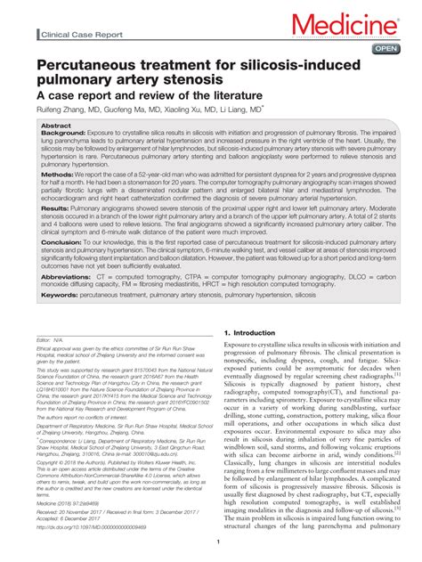 Pdf Percutaneous Treatment For Silicosis Induced Pulmonary Artery