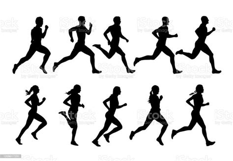 Running People Vector Runners Group Of Isolated Silhouettes Side