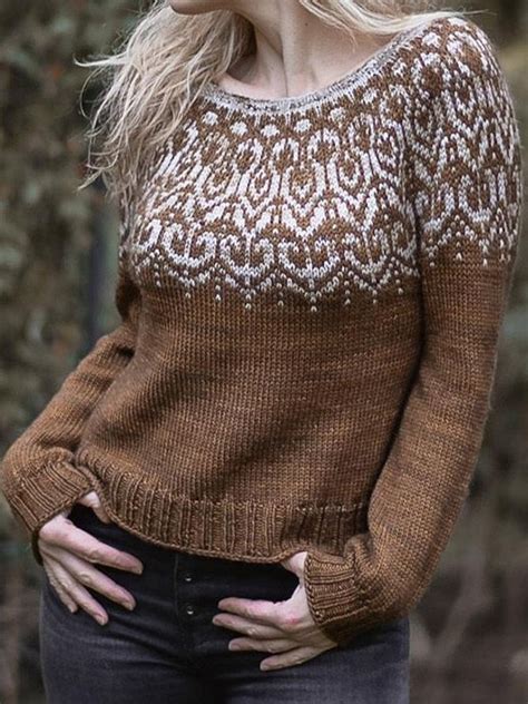 Crew Neck Long Sleeve Cotton Tribal Sweater Noracora