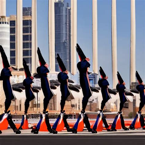 A Military Parade Doing Goose Steps While Holding Stable Diffusion