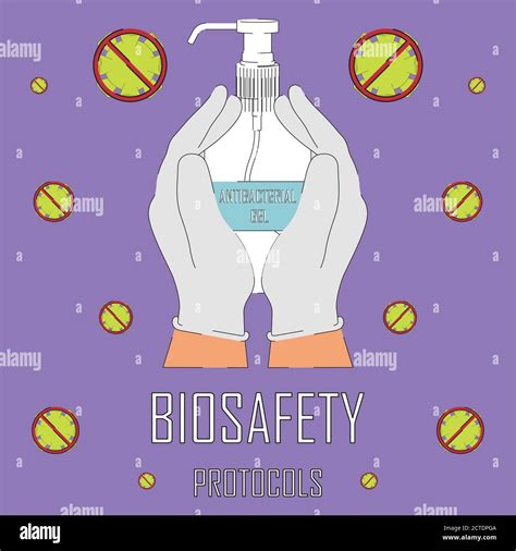 Use Of Antibacterial Gel Biosafety Protocols Poster Vector Stock