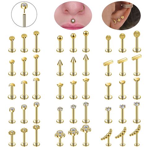 Pc Mm Plug In Style Gold Color Labret Piercing Stainless Steel