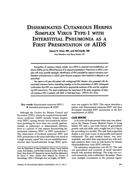 Pdf Disseminated Cutaneous Herpes Simplex Virus Type With