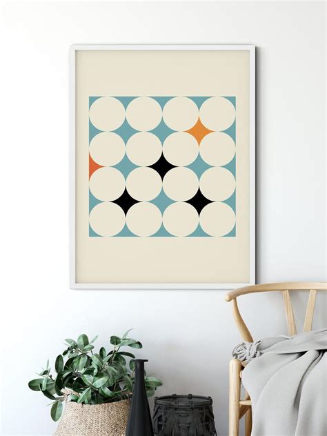 Mid Century Modern Geometric Abstract Wall Art Print Blue Etsy