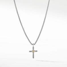 David Yurman Petite X Cross Necklace In Sterling Silver With K Yellow