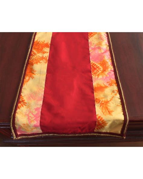 Maroon And Orange Kota Cotton Table Runner By Soulfully Indian The