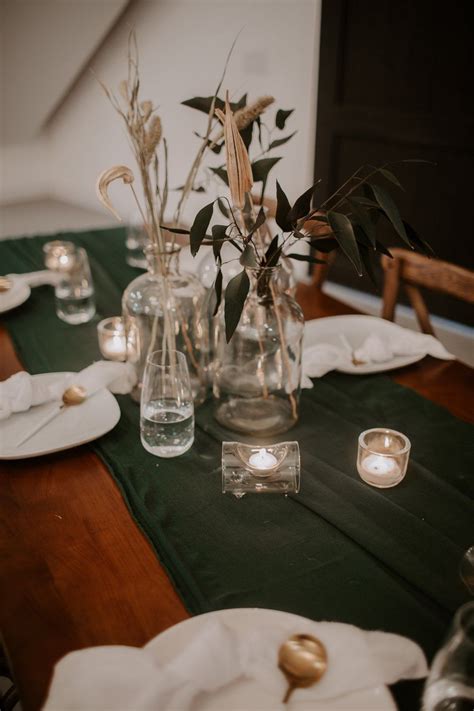 Emerald Hand Dyed Gauze Table Runner Boho Wedding Centerpieces Dark