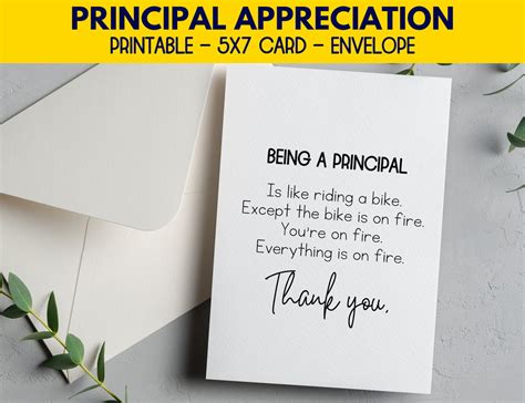 Principal Appreciation Card Printable Principal Thank You Etsy