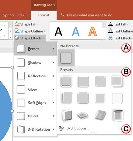 Apply Preset Effects To Shapes In PowerPoint 2016 For Windows