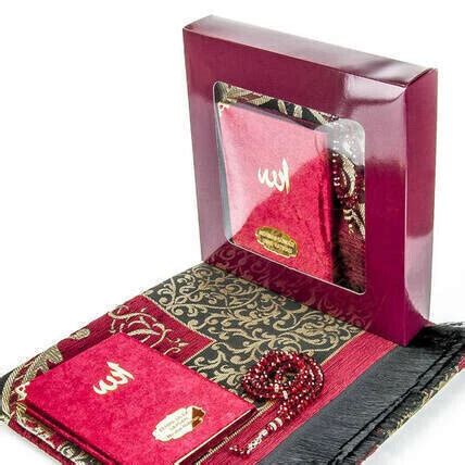 Velvet Cover Yaseen Book Gift Set Cotton Prayer Rug Crystal Bead