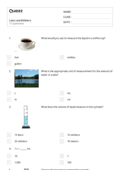 50 Measurement And Capacity Worksheets For 4th Year On Quizizz Free And Printable