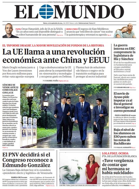 Portada De El Mundo Del Martes De Septiembre De Medios