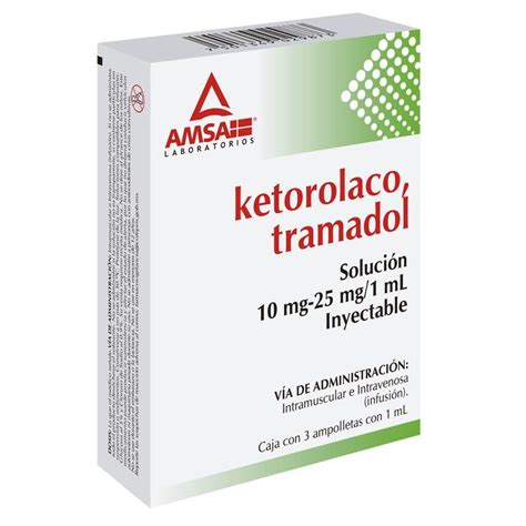 Amsa Ketorolaco Tramadol 10mg 25mg C3amp 3 Pz H E B México