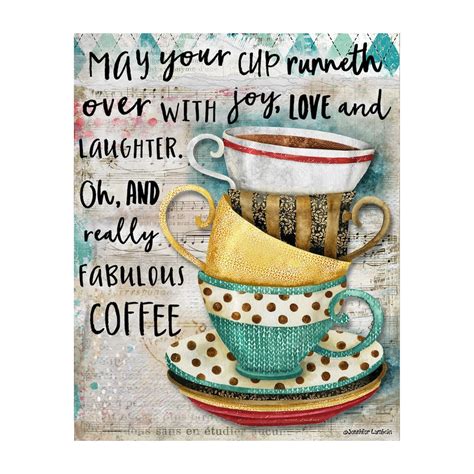 Fabulous Coffee Art Print Joy Love Laughter Positive Quote Retro