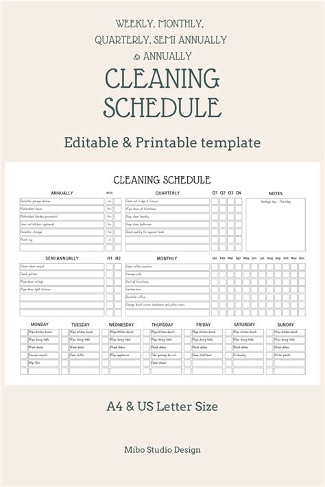 Editable Cleaning Schedule Weekly Monthly Yearly Cleaning Checklist