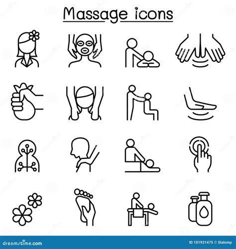 Massage Spa Icon Set In Thin Line Style Stock Vector Illustration