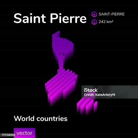 Peta Saint Pierre Peta 3d Vektor Bergaris Neon Isometrik Bergaya Dalam
