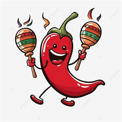 Cartoon Chili Pepper Playing Maracas Anthropomorphic Carnival