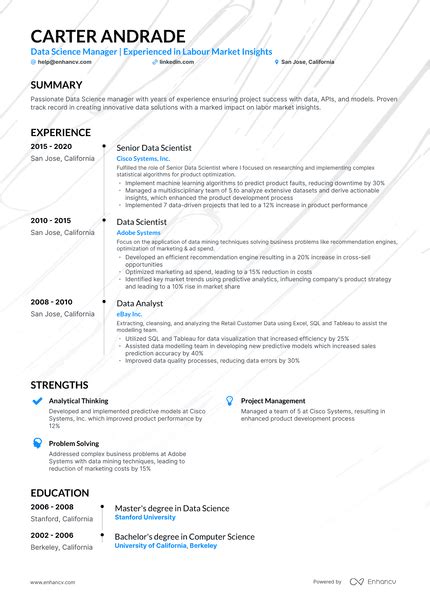 Data Science Manager Resume Examples Guide For