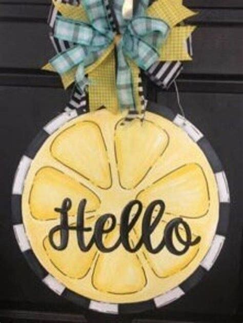 Hello Lemon Slice Door Hanger Cursive Hello Door Hanger Colorful All