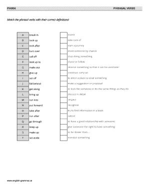 Match The Phrasal Verbs With Their Correct Definitions Fill Online