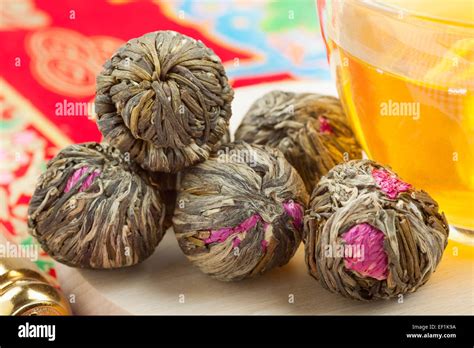 Chinese Green Tea Balls With Flowers Tea Cup Stock Photo Alamy