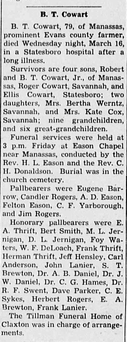 Benjamin Thomas Cowart Sr 1876 1955 Find A Grave Memorial