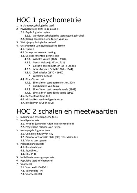 OMT Inhoudstafel 1 En 2 HOC 1 Psychometrie Is Dit Een Psychologische