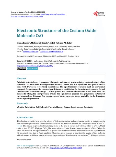 (PDF) Electronic Structure of the Cesium Oxide Molecule CsO