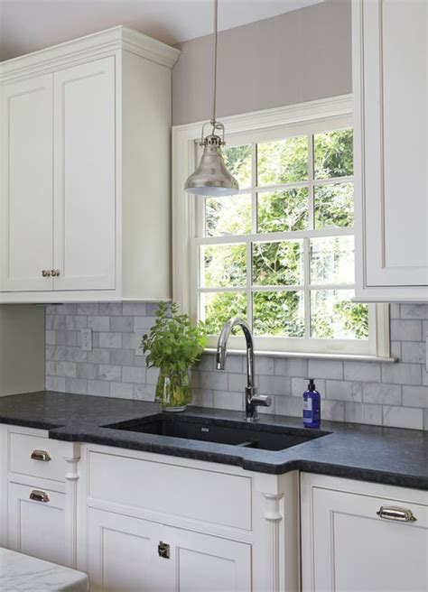 Steel Grey Granite With White Cabinets : White Kitchen Cabinets Built Shaker Style Stock Photo ...