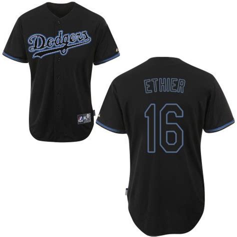 Mens Majestic Los Angeles Dodgers 16 Andre Ethier Replica Black Fashion Mlb Jersey