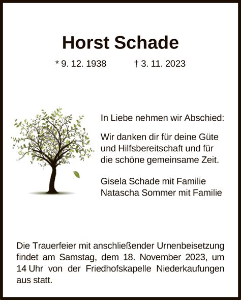 Traueranzeigen Von Horst Schade Trauer Hna De