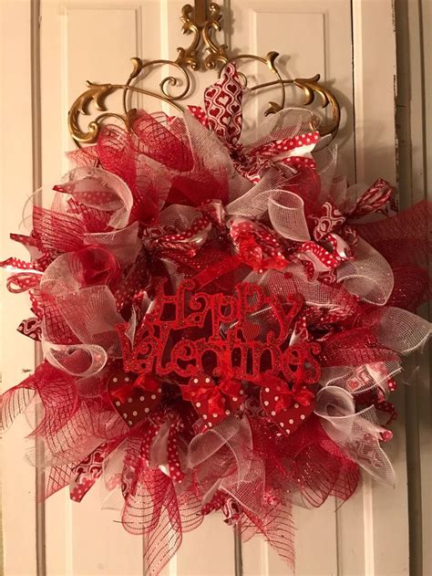 Valentines Day Over Stuffed Deco Mesh Glitter Heart Ribbon Red Etsy