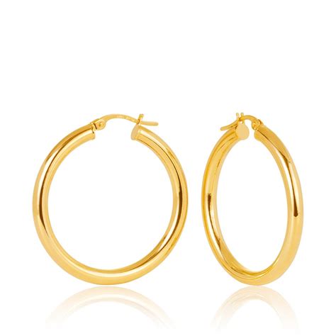 9ct Gold Aosta Plain Medium Hoop Earrings 25mm Jewellery Lane