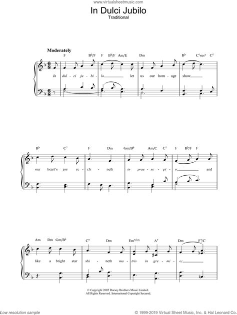 In Dulci Jubilo Easy Sheet Music For Piano Solo