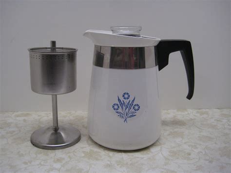 S Vintage Corning Ware Cup Stove Top Percolator Blue