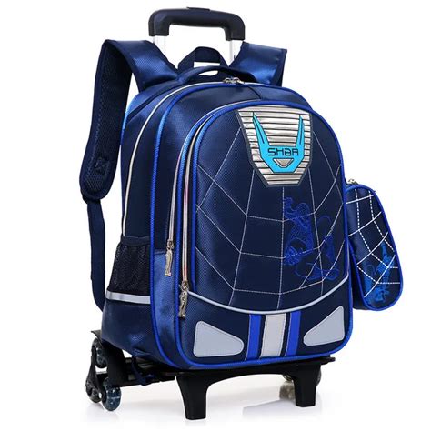 Waterproof Wheeled Bags School Boys Removable Trolley Backpack School Children Large Capacity ...